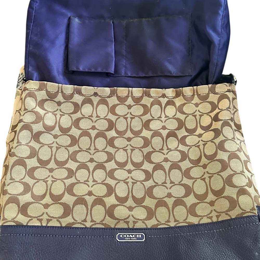 Coach Signature Hobo Bag Beige Canvas Blue Leather Shoulder Purse Dust Bag - Picture 10 of 13